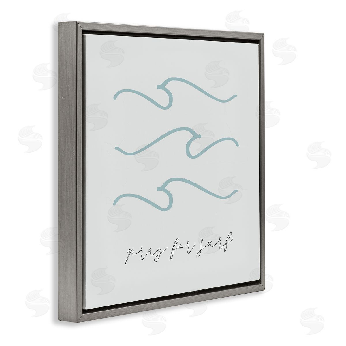 Stupell Studio Pray for Surf Nautical Beach Phrase Tranquil Waves Gray Floating Frame Canvas Wall Art Print