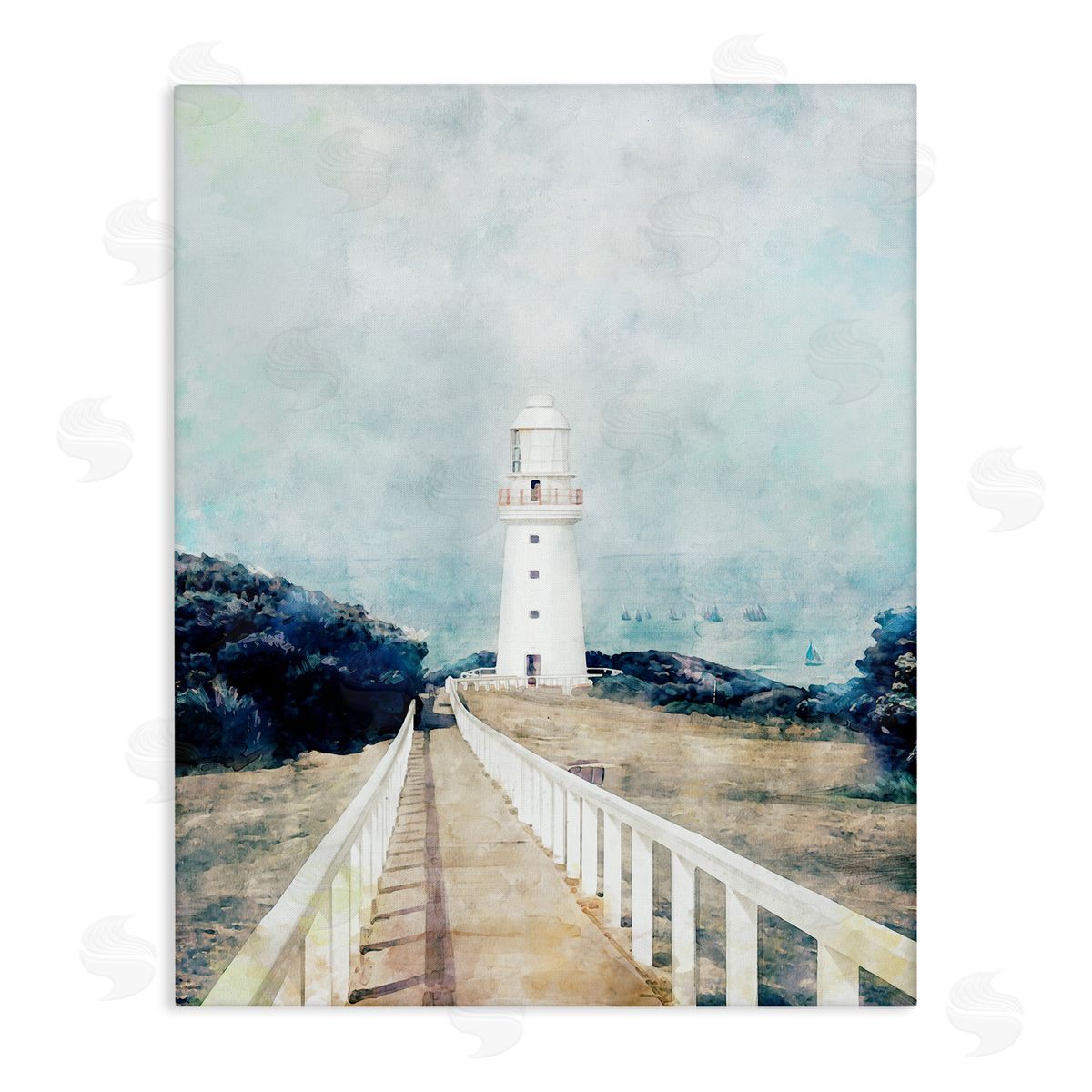 White Lighthouse & Rustic Boardwalk Canvas Wall Art, Home Decor by Ziwei Li