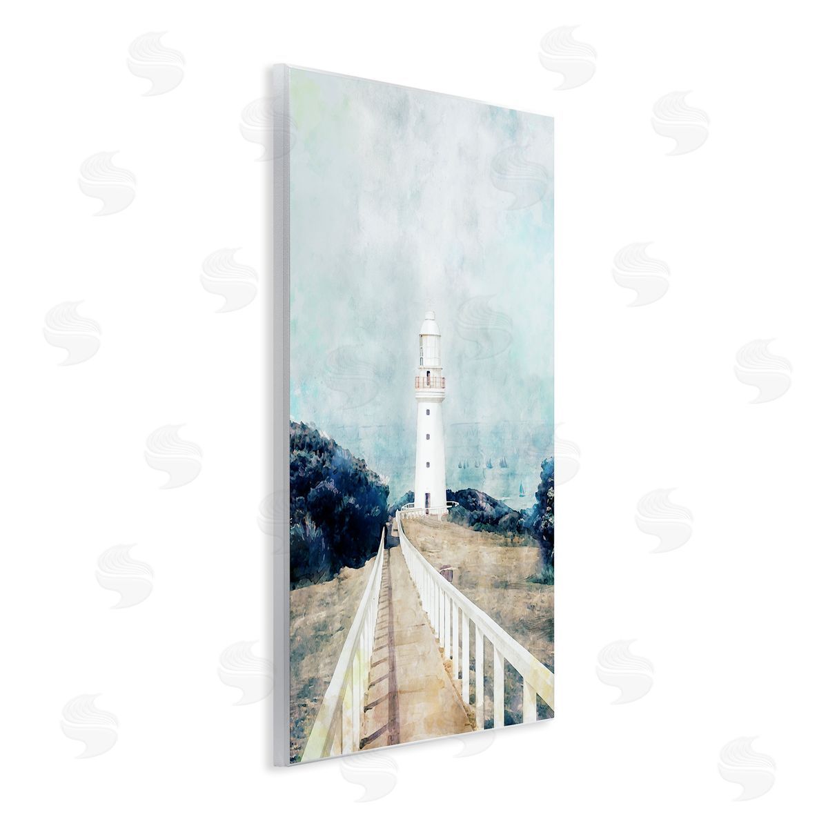 White Lighthouse & Rustic Boardwalk Wood Plaque Wall Art, Home Decor by Ziwei Li
