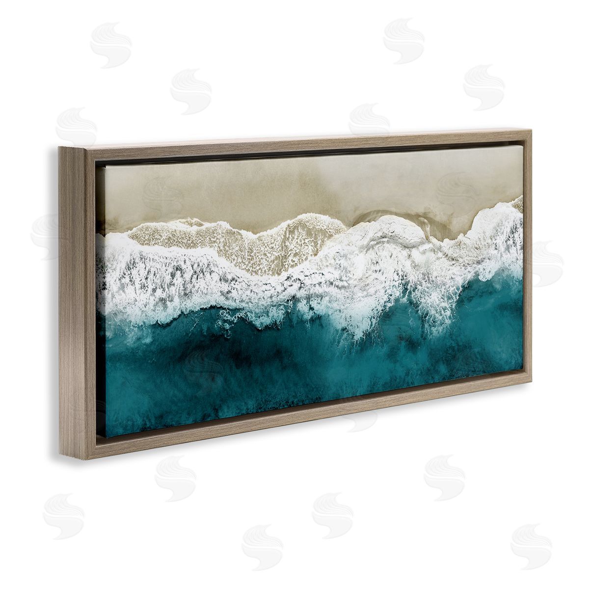 Foamy Beach Coast Deep Ocean Brown Floating Frame Canvas Wall Art, Home Decor by Maggie Olsen