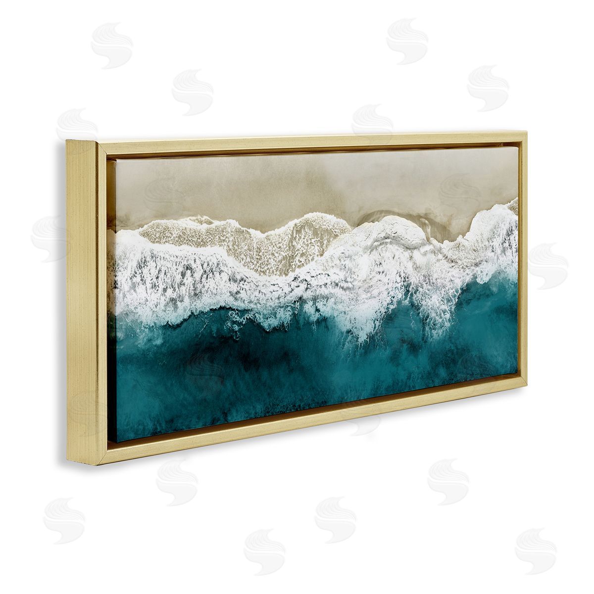 Foamy Beach Coast Deep Ocean Gold Floating Frame Canvas Wall Art, Home Decor by Maggie Olsen