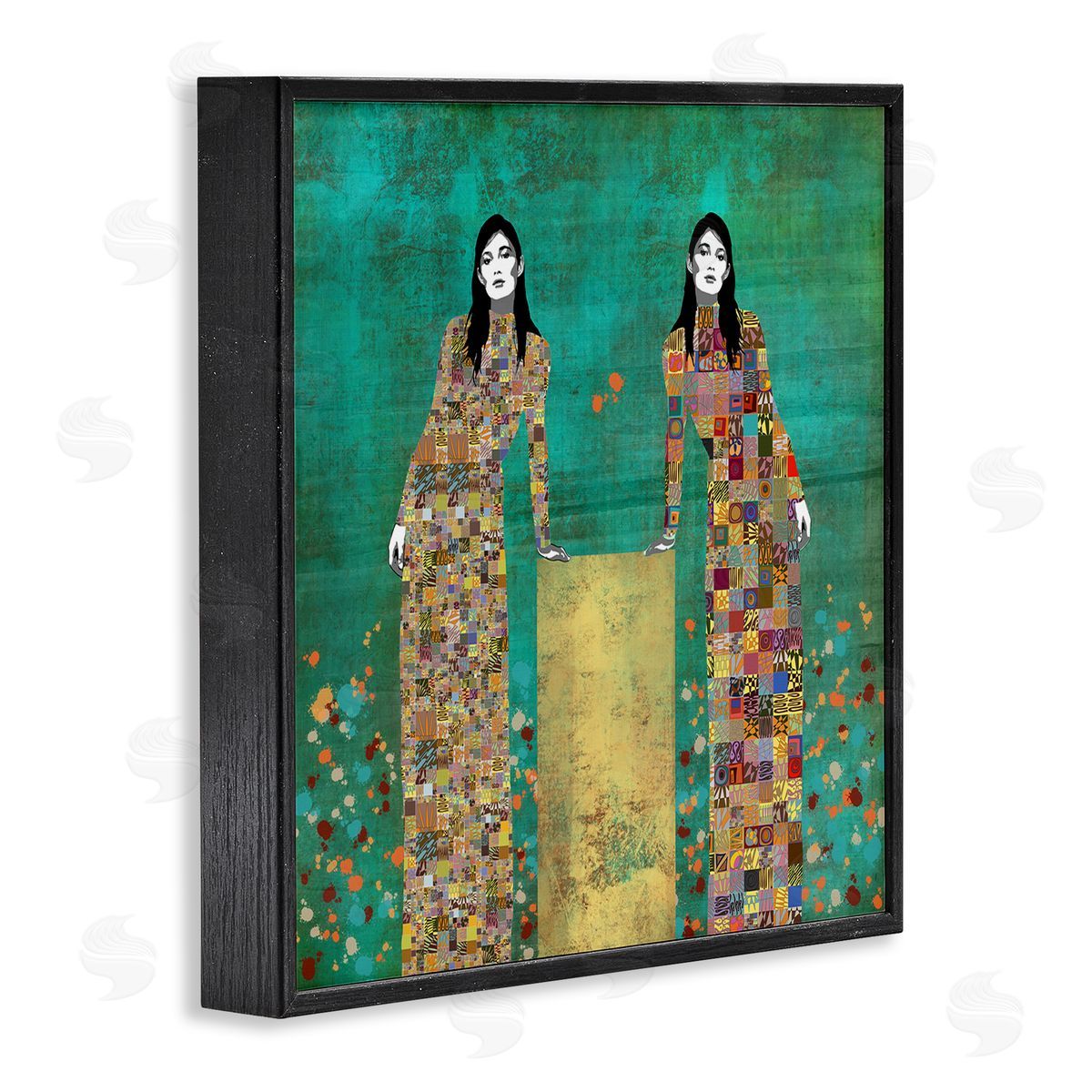 Jose Cacho Twin Women Leaning Modern Abstract Portrait Mosaic Pattern Black Framed Glicee Wall Art Print