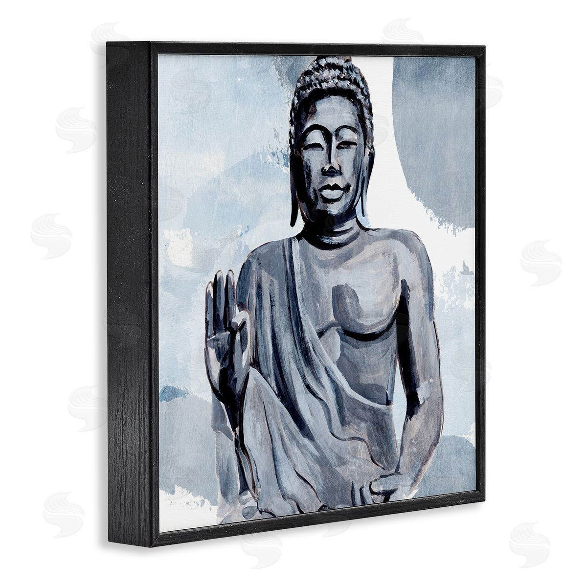 Annie Warren Teaching Buddha Pose Wisdom Motivational Abstract Blue Pattern Black Framed Glicee Wall Art Print