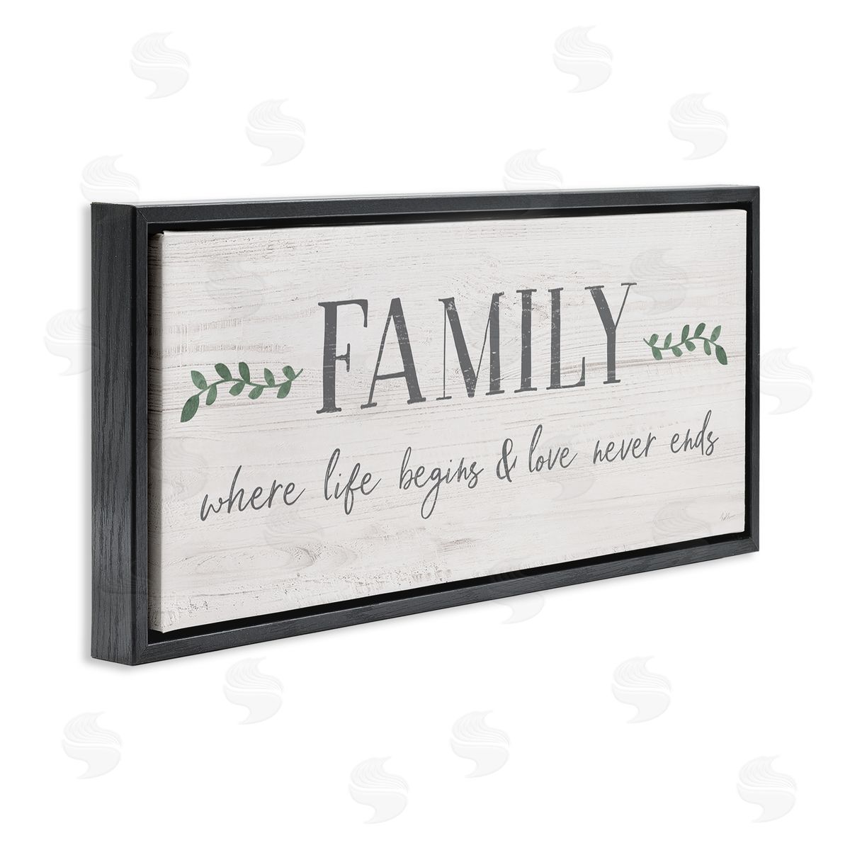 Love Never Ends Family Phrase Black Floating Frame Canvas Wall Art, Home Decor by Natalie Carpentieri