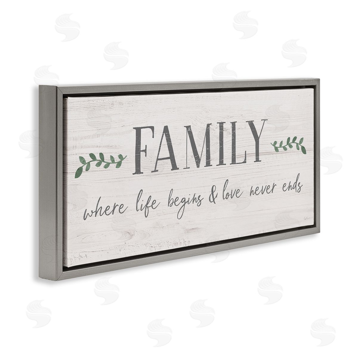 Love Never Ends Family Phrase Grey Floating Frame Canvas Wall Art, Home Decor by Natalie Carpentieri
