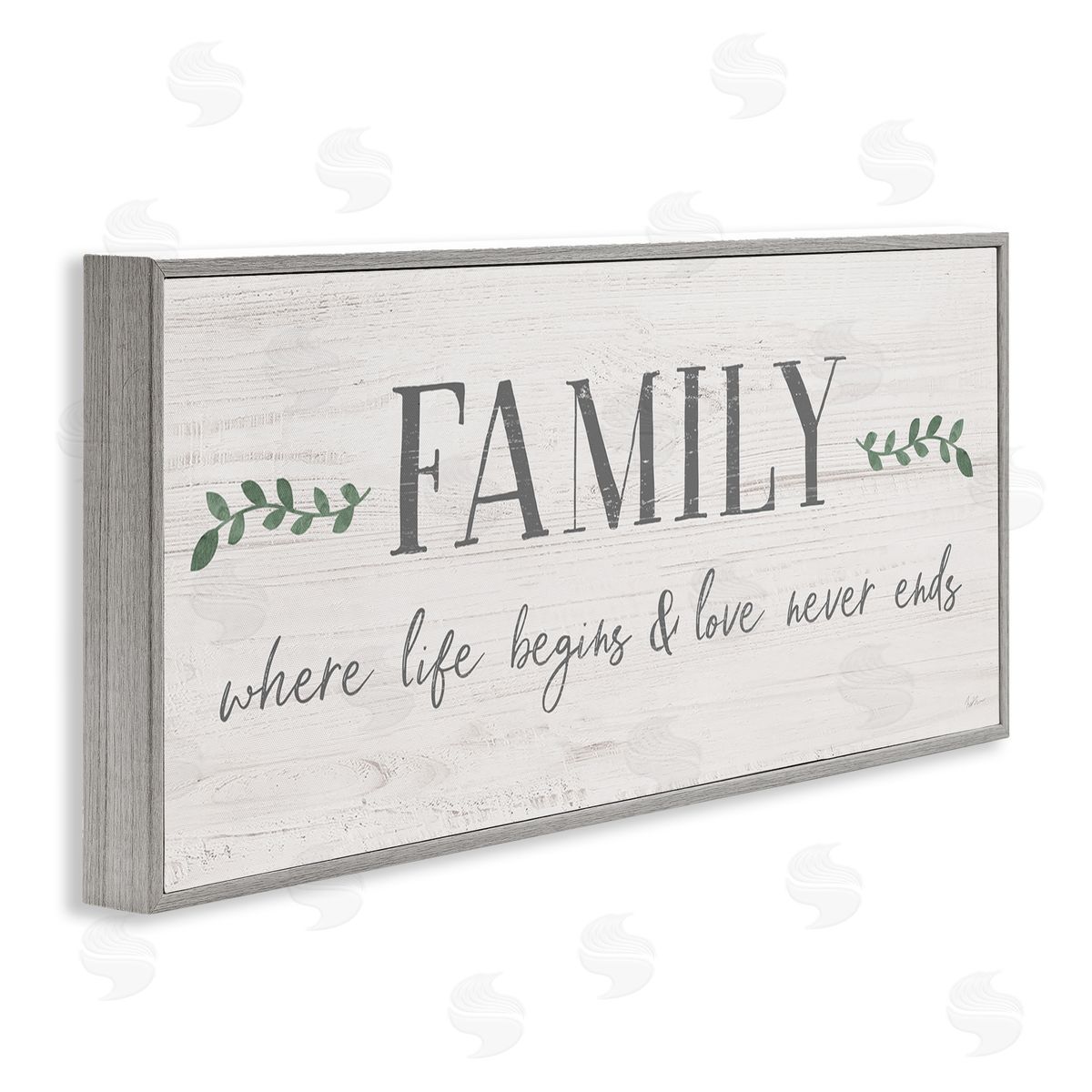 Love Never Ends Family Phrase Grey Frame Print Wall Art, Home Decor by Natalie Carpentieri