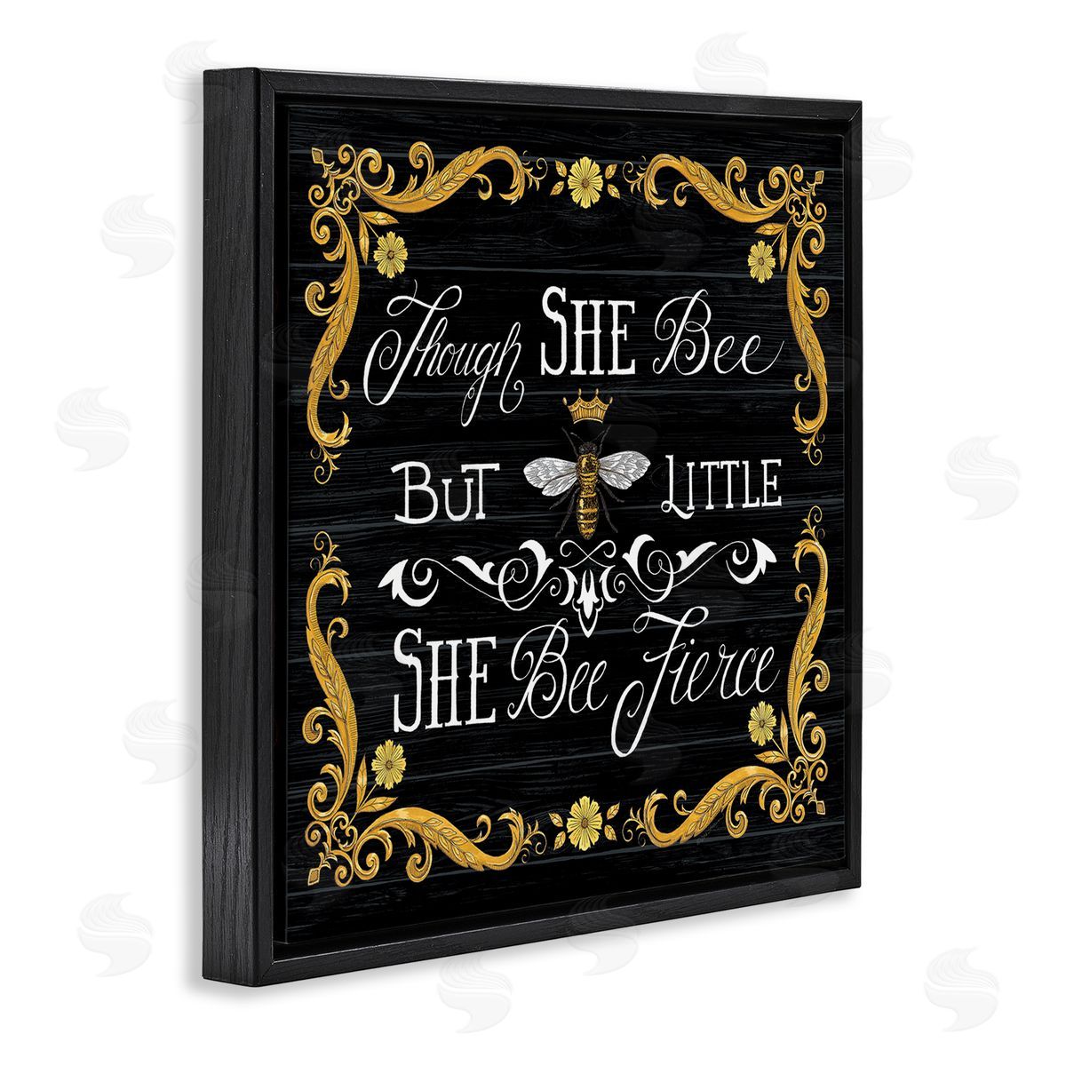 Deb Strain She Bee Fierce Female Motivational Phrase Vintage Pun Black Floating Frame Canvas Wall Art Print
