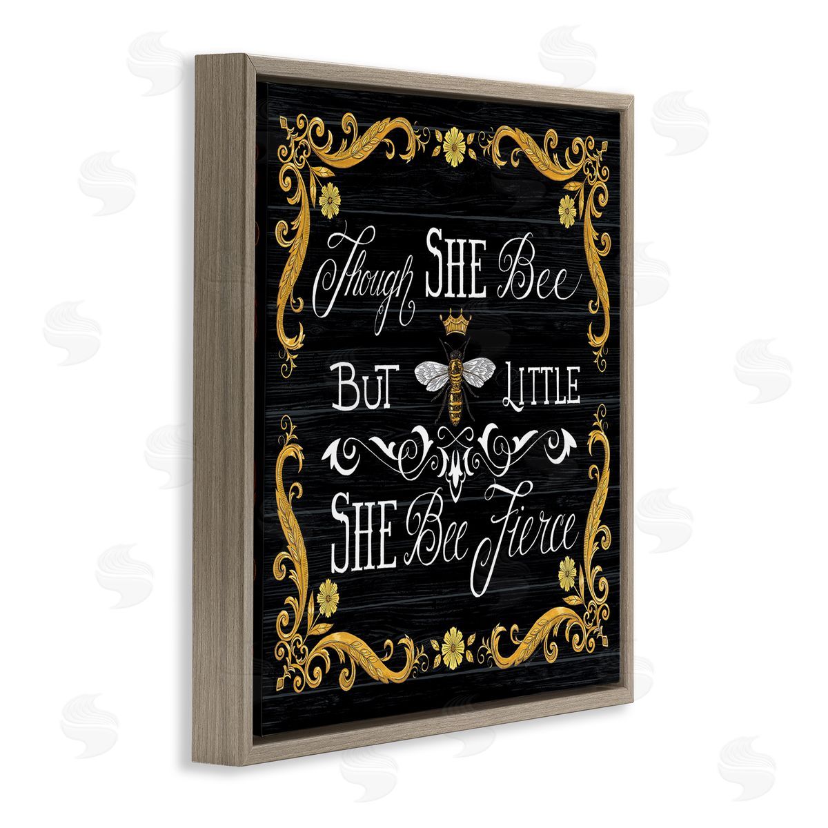 Deb Strain She Bee Fierce Female Motivational Phrase Vintage Pun Brown Floating Frame Canvas Wall Art Print