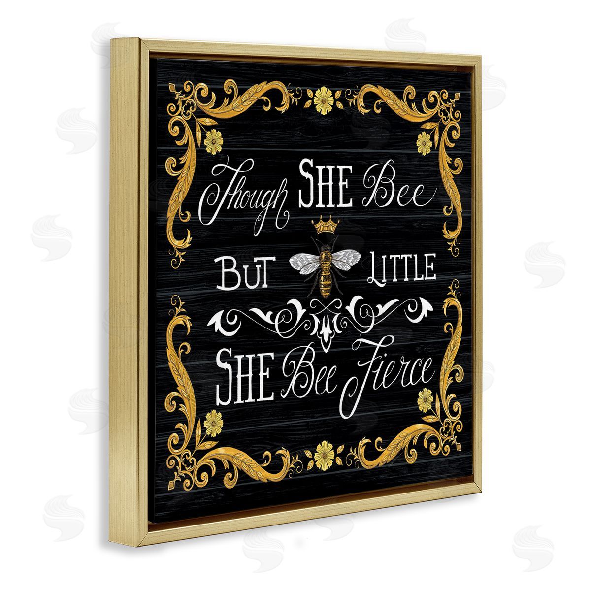 Deb Strain She Bee Fierce Female Motivational Phrase Vintage Pun Gold Floating Frame Canvas Wall Art Print