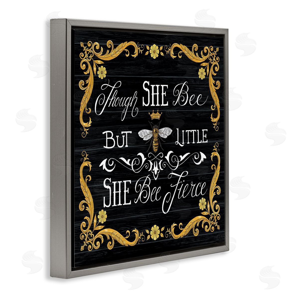 Deb Strain She Bee Fierce Female Motivational Phrase Vintage Pun Gray Floating Frame Canvas Wall Art Print