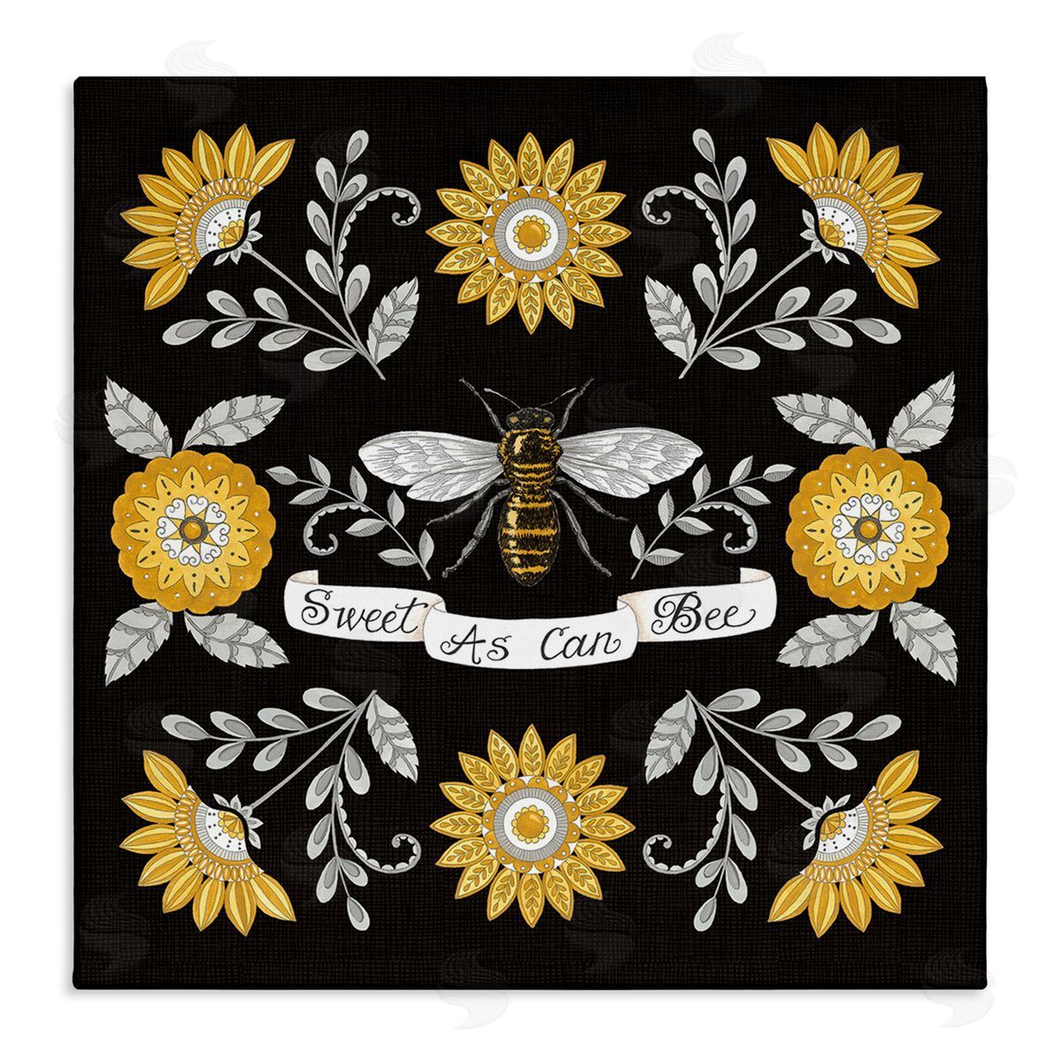 Deb Strain Sweet as Can Bee Sentiment Vintage Floral Pattern Stretched Canvas Wall Art Print