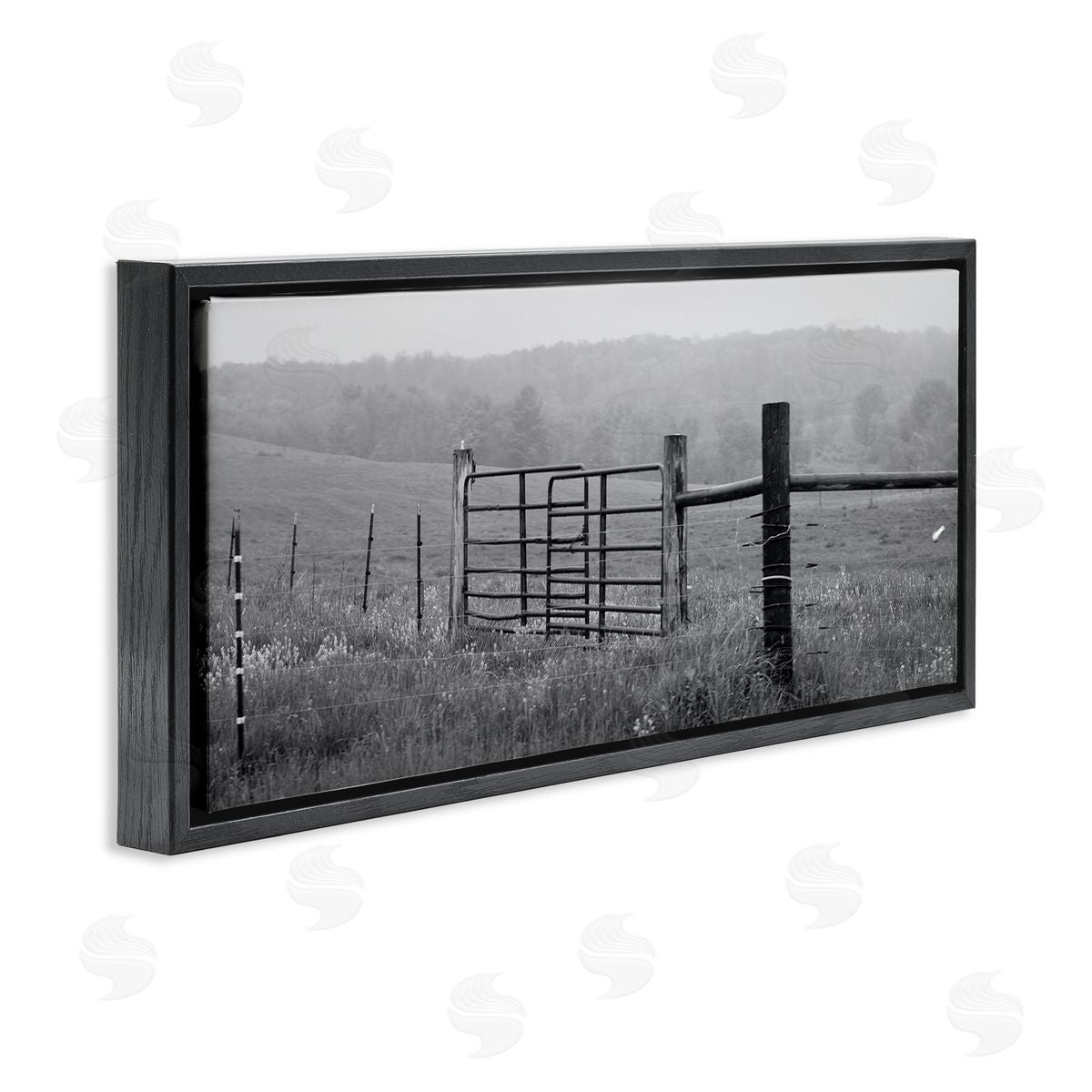 Countryside Farmland Front Gate Black Floating Frame Canvas Wall Art, Home Decor by Nick Saez