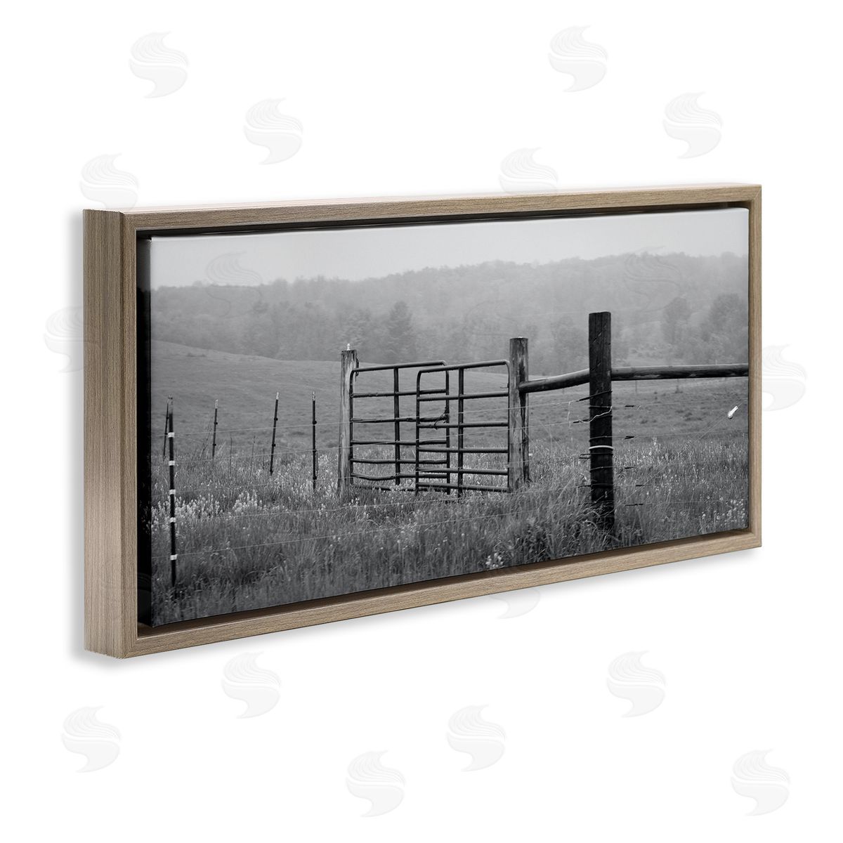 Countryside Farmland Front Gate Brown Floating Frame Canvas Wall Art, Home Decor by Nick Saez