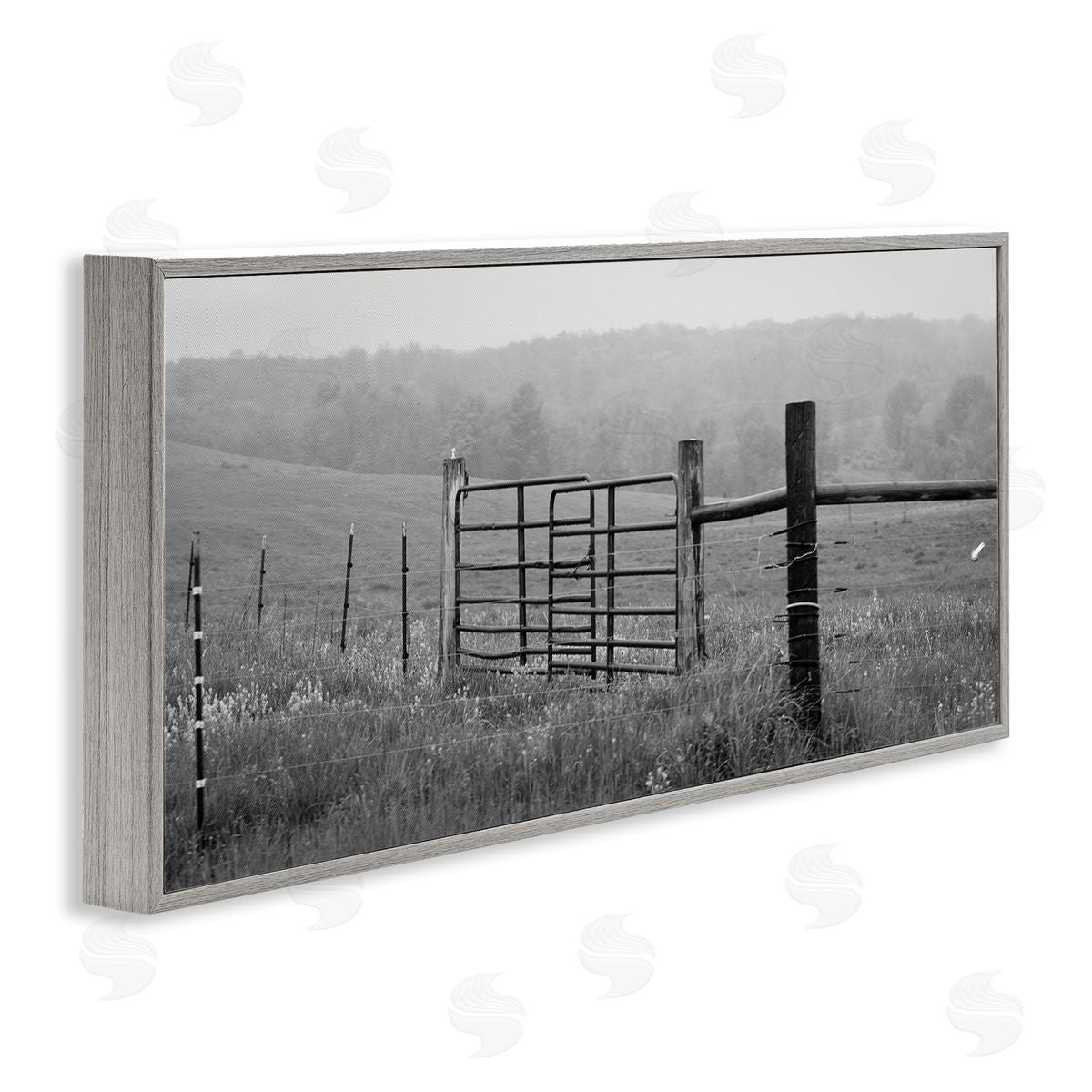 Countryside Farmland Front Gate Grey Frame Print Wall Art, Home Decor by Nick Saez