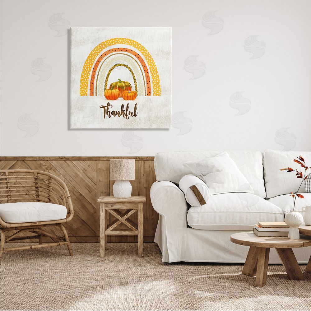 Ziwei Li Thankful Text Orange Autumn Rainbow Abstract Patterns Canvas Wall Art in Room