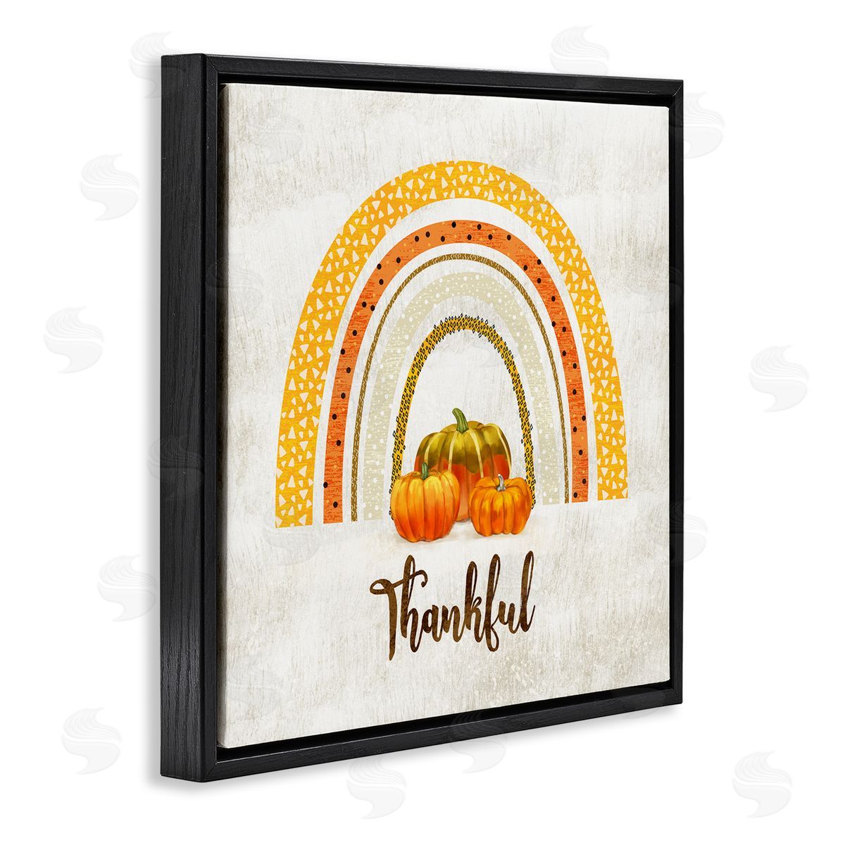 Ziwei Li Thankful Text Orange Autumn Rainbow Abstract Patterns Black Floating Frame Canvas Wall Art Print