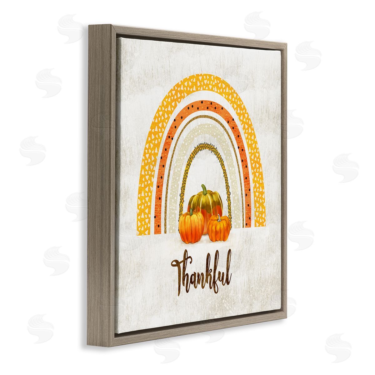 Ziwei Li Thankful Text Orange Autumn Rainbow Abstract Patterns Brown Floating Frame Canvas Wall Art Print
