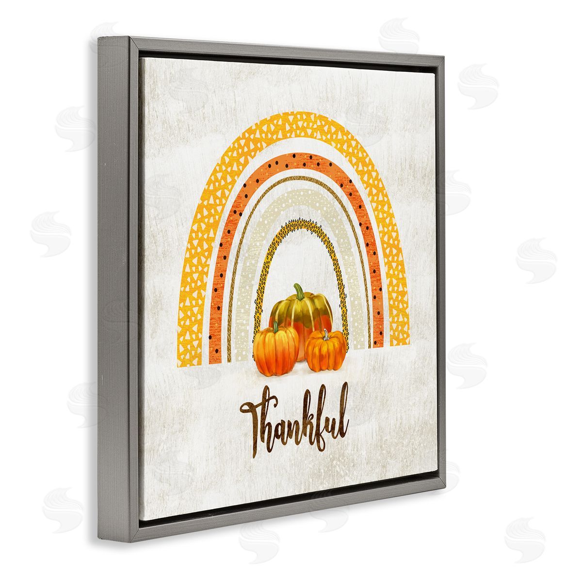 Ziwei Li Thankful Text Orange Autumn Rainbow Abstract Patterns Gray Floating Frame Canvas Wall Art Print