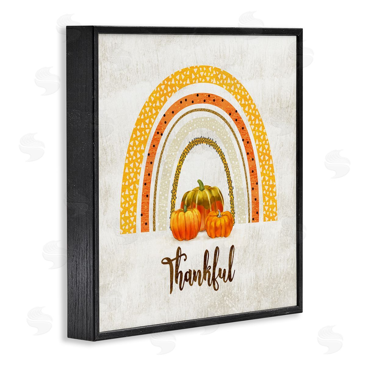 Ziwei Li Thankful Text Orange Autumn Rainbow Abstract Patterns Black Framed Glicee Wall Art Print