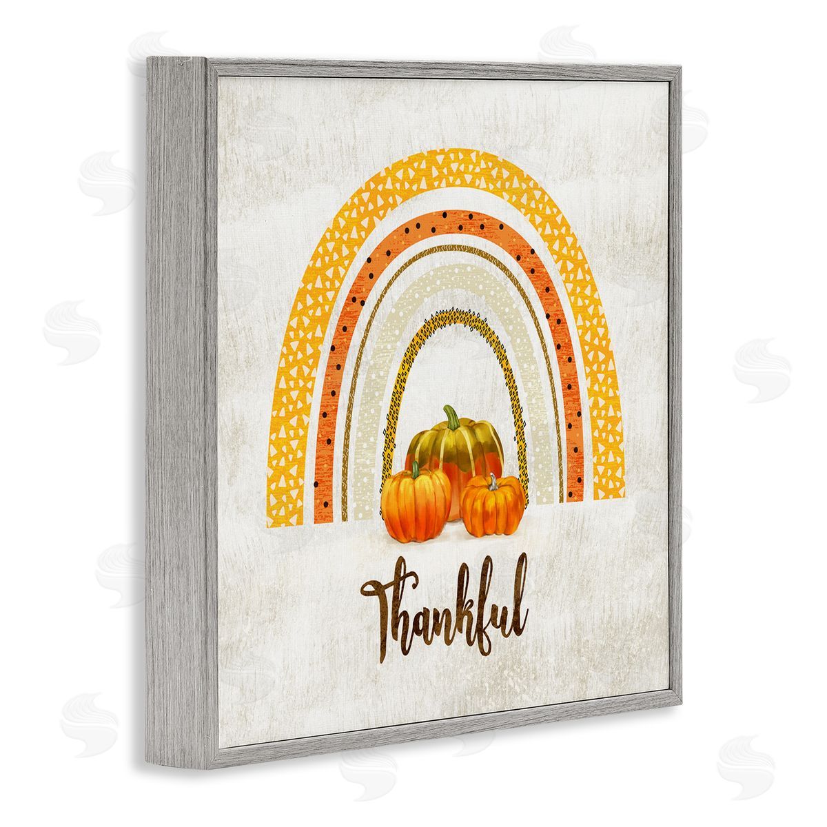 Ziwei Li Thankful Text Orange Autumn Rainbow Abstract Patterns Gray Framed Glicee Wall Art Print