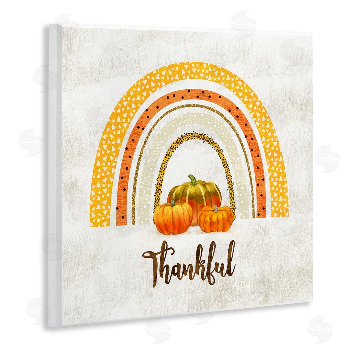 Ziwei Li Thankful Text Orange Autumn Rainbow Abstract Patterns Wooden Wall Plaque Art Print