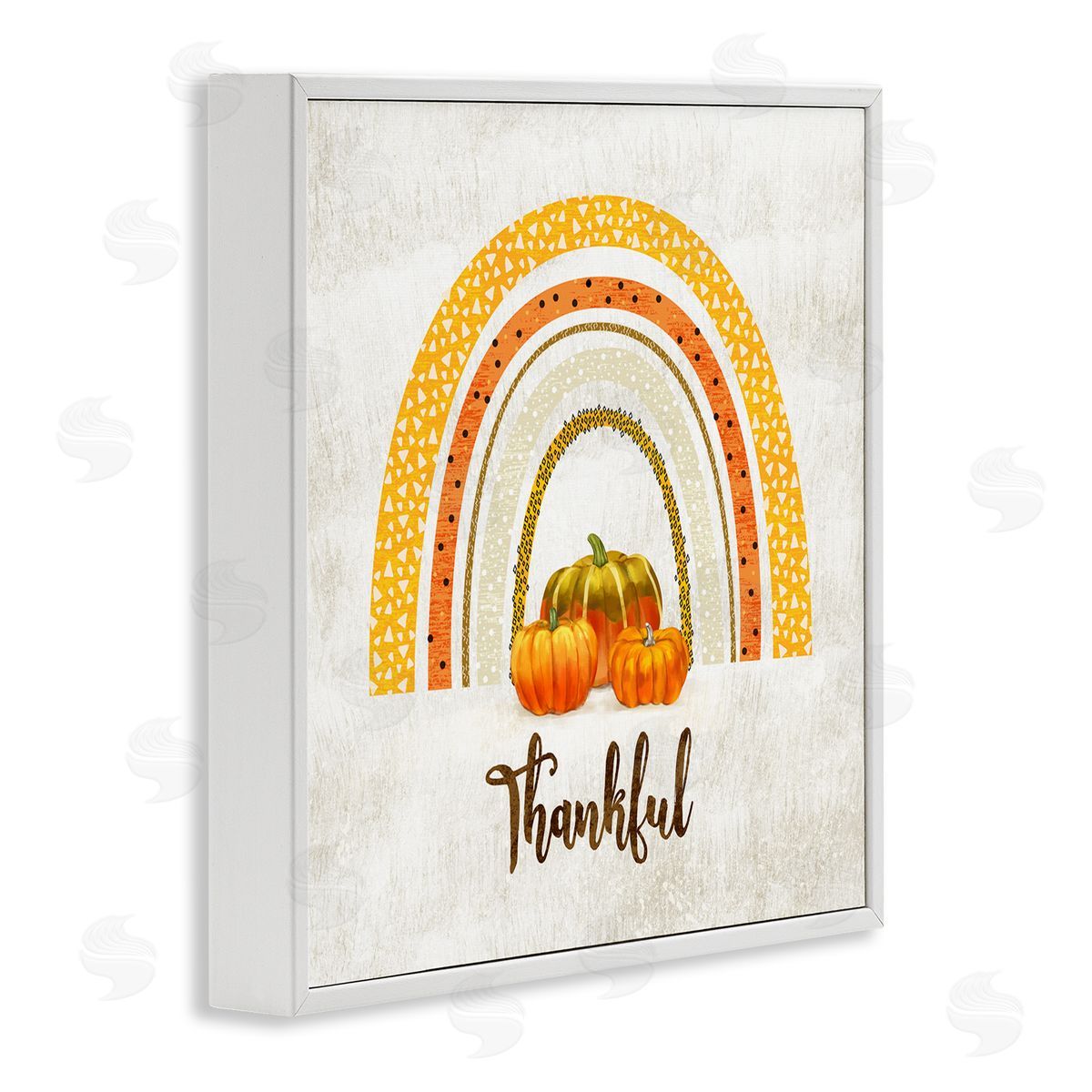 Ziwei Li Thankful Text Orange Autumn Rainbow Abstract Patterns White Framed Glicee Wall Art Print