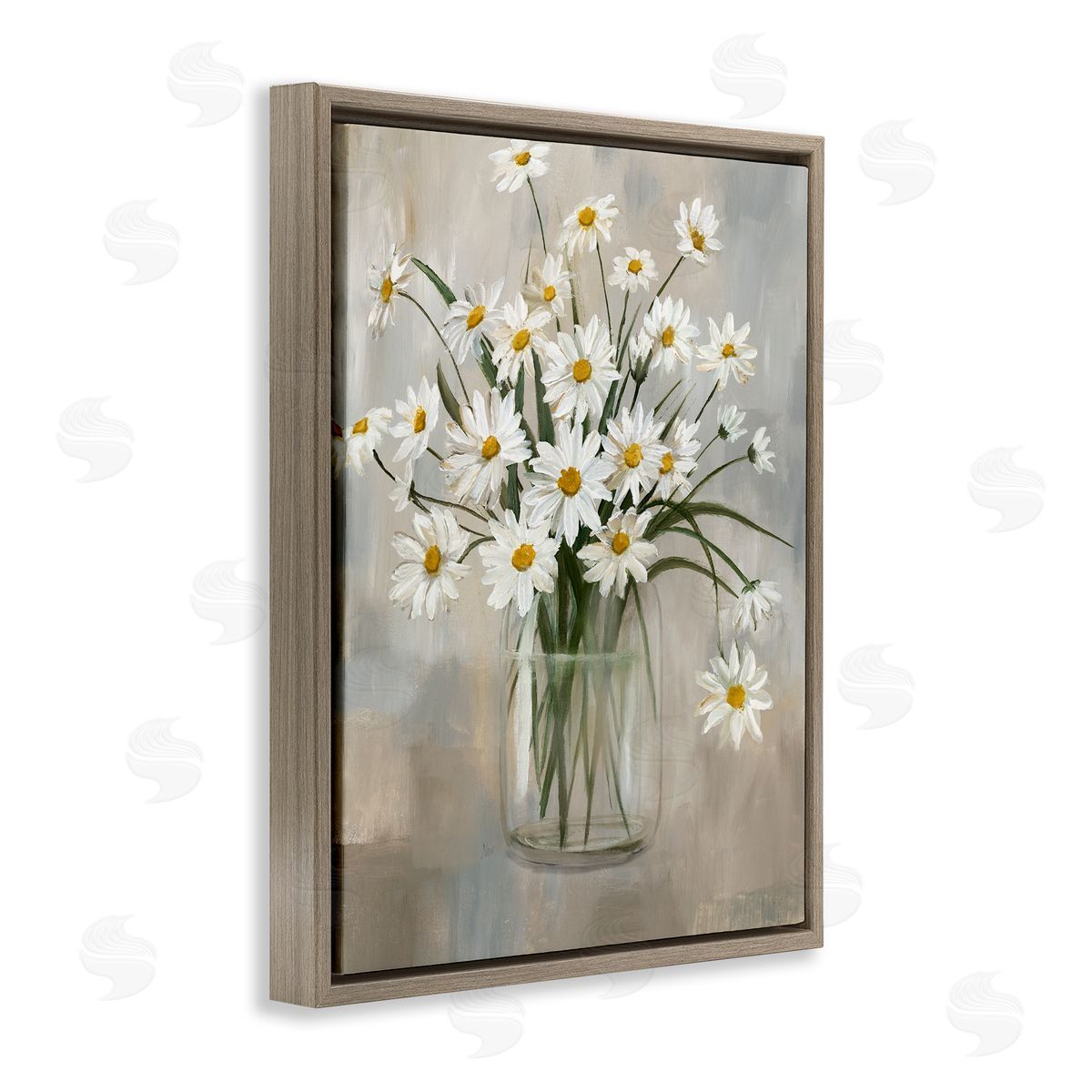 Potted Daisy Bloom Bouquet Brown Floating Frame Canvas Wall Art, Home Decor by Nan