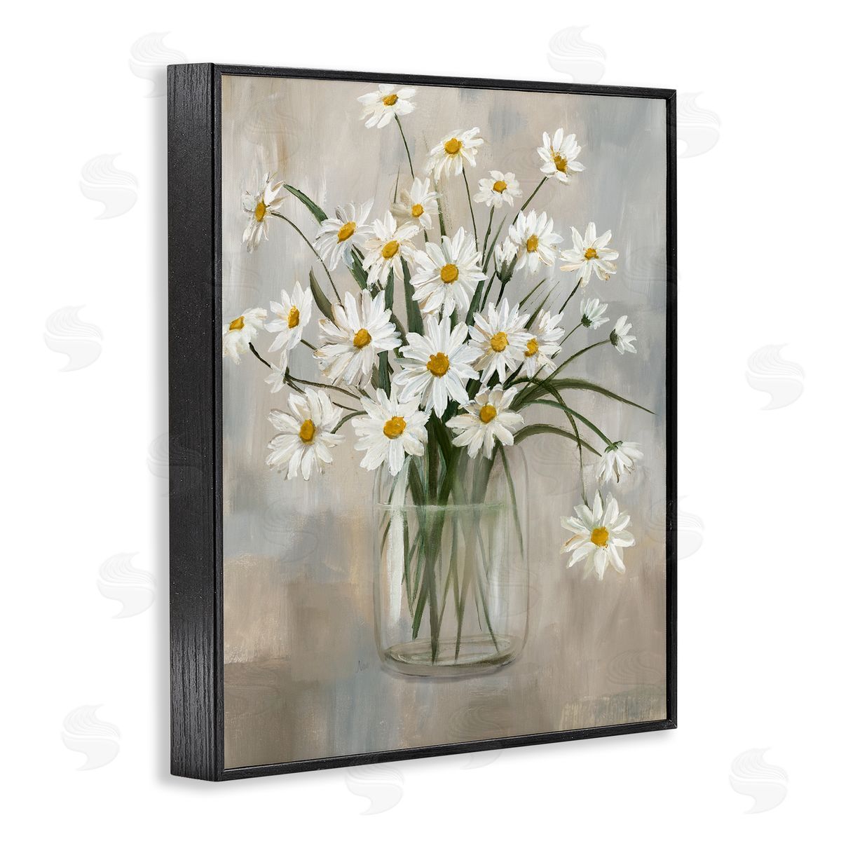 Potted Daisy Bloom Bouquet Black Frame Print Wall Art, Home Decor by Nan
