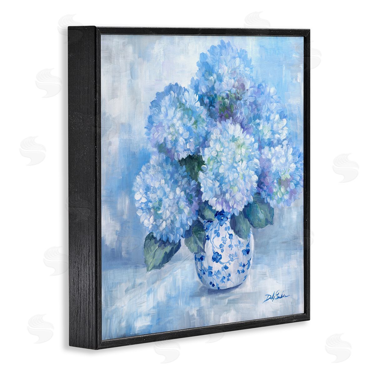 Blossoming Blue Hydrangea Florals Black Frame Print Wall Art, Home Decor by Debi Coules