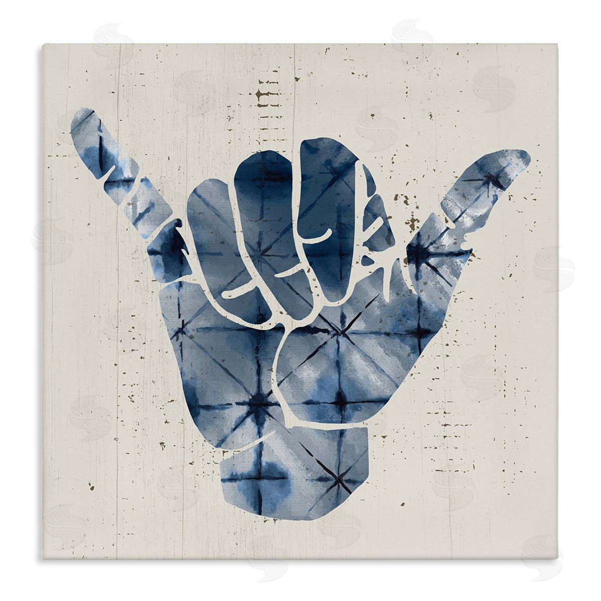 Stupell Studio Abstract Shaka Sign Hand Gesture Blue Geometric Pattern Stretched Canvas Wall Art Print