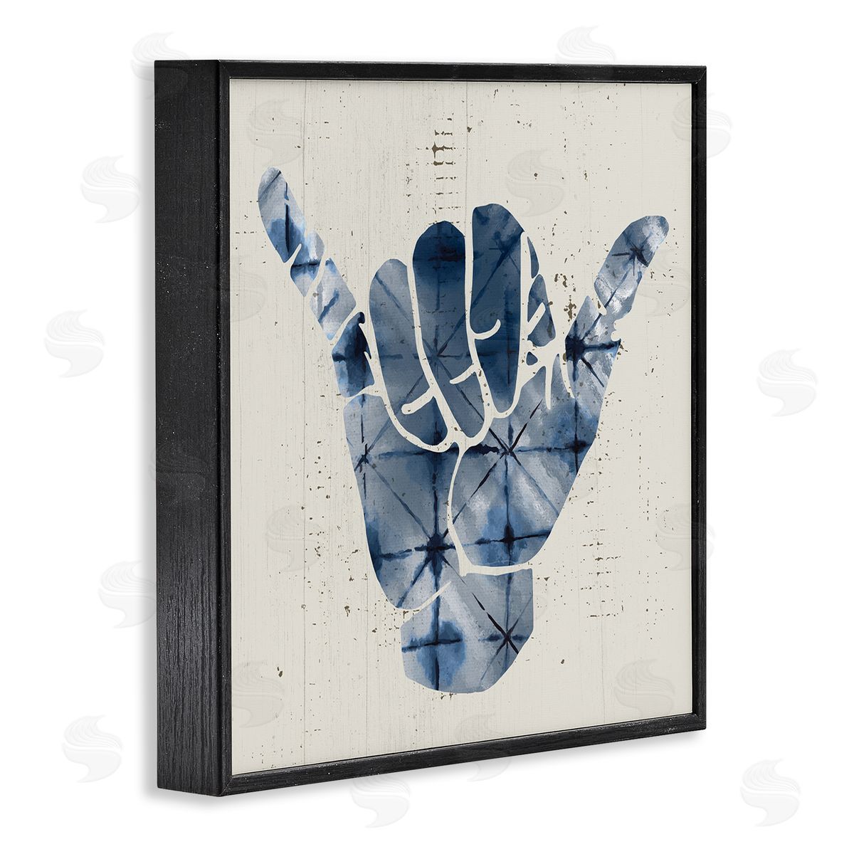 Stupell Studio Abstract Shaka Sign Hand Gesture Blue Geometric Pattern Black Framed Glicee Wall Art Print