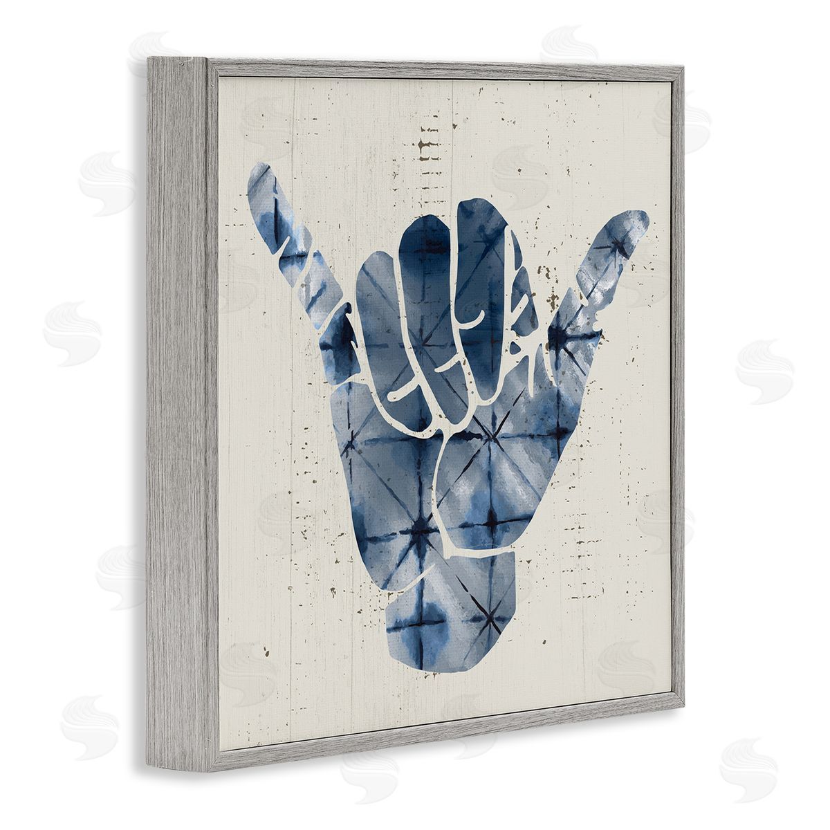 Stupell Studio Abstract Shaka Sign Hand Gesture Blue Geometric Pattern Gray Framed Glicee Wall Art Print