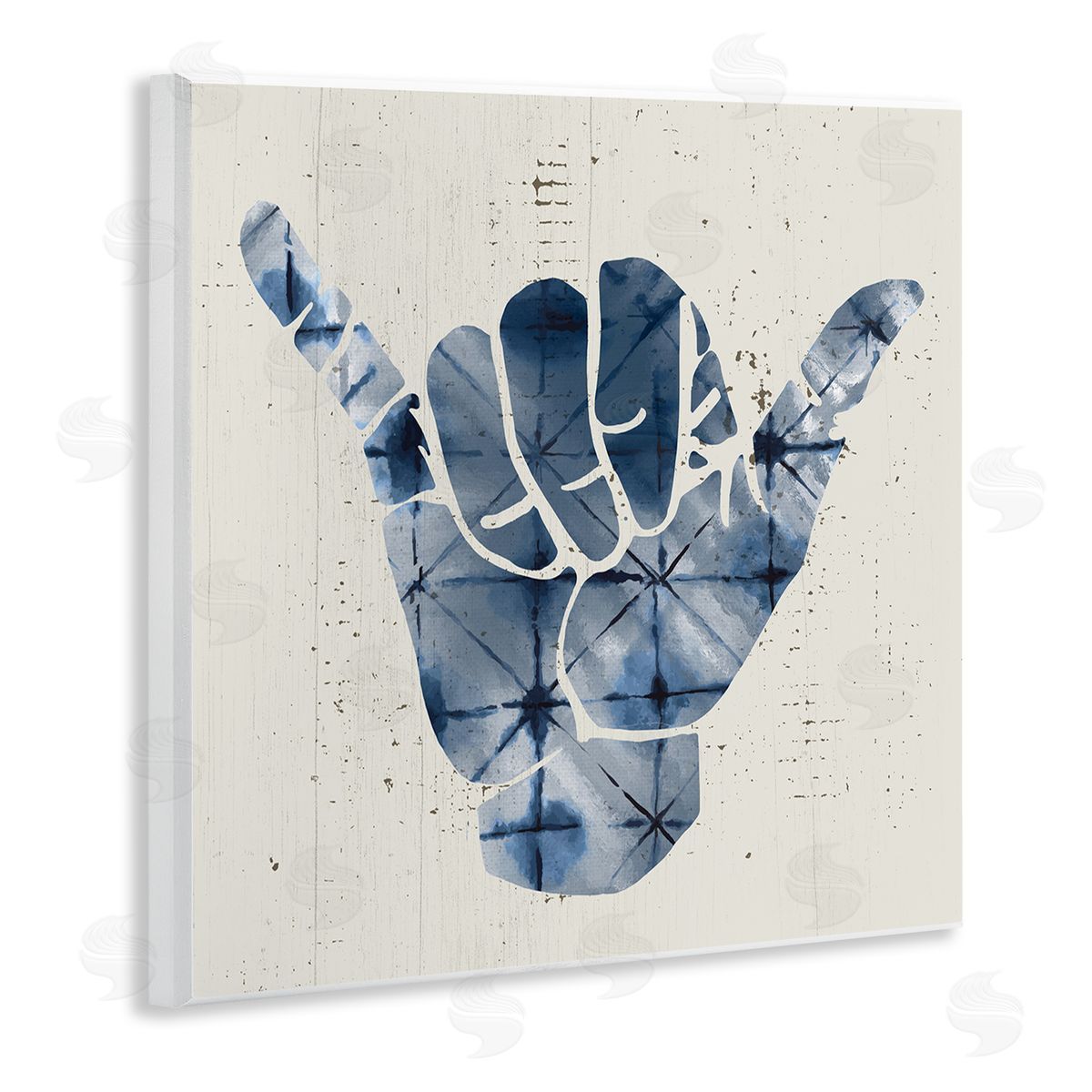 Stupell Studio Abstract Shaka Sign Hand Gesture Blue Geometric Pattern Wooden Wall Plaque Art Print