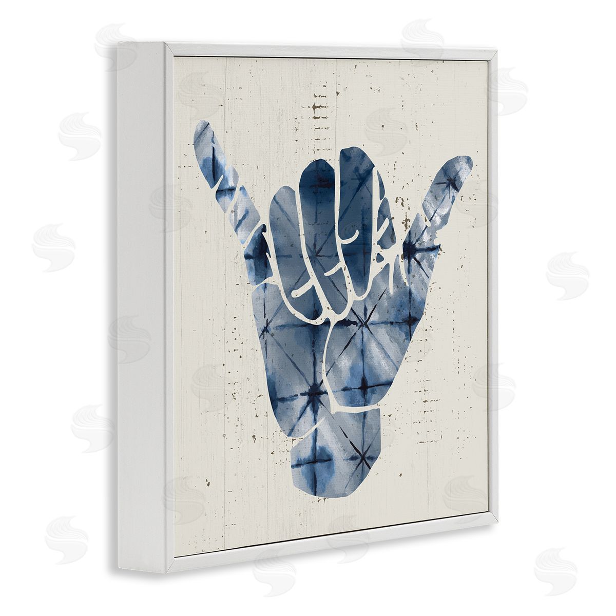 Stupell Studio Abstract Shaka Sign Hand Gesture Blue Geometric Pattern White Framed Glicee Wall Art Print