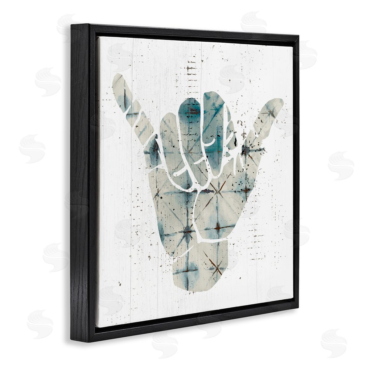 Stupell Studio Hang Loose Hand Sign Modern Abstract Pattern Black Floating Frame Canvas Wall Art Print