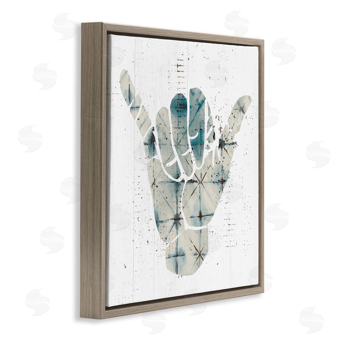 Stupell Studio Hang Loose Hand Sign Modern Abstract Pattern Brown Floating Frame Canvas Wall Art Print
