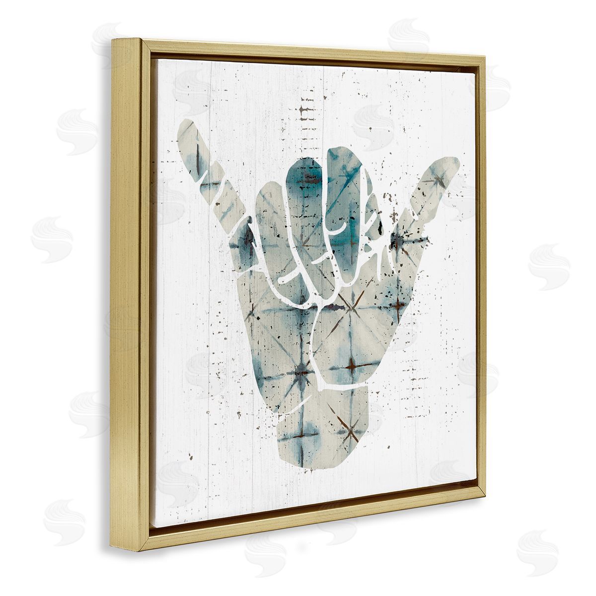 Stupell Studio Hang Loose Hand Sign Modern Abstract Pattern Gold Floating Frame Canvas Wall Art Print