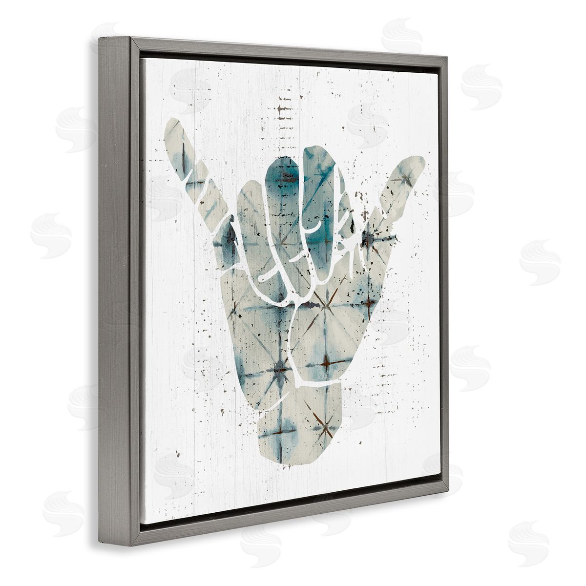 Stupell Studio Hang Loose Hand Sign Modern Abstract Pattern Gray Floating Frame Canvas Wall Art Print