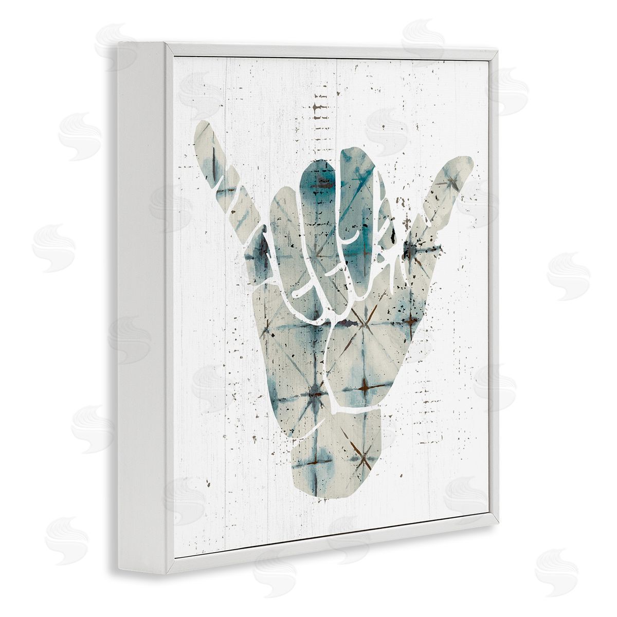 Stupell Studio Hang Loose Hand Sign Modern Abstract Pattern White Framed Glicee Wall Art Print