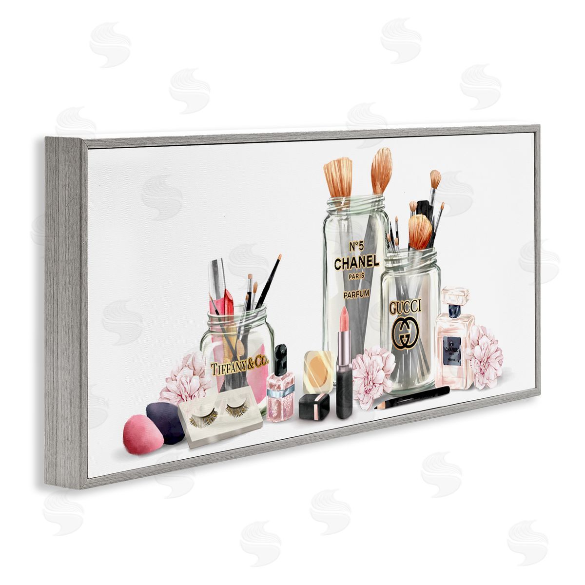 Floral Makeup Collection Still Life Grey Frame Print Wall Art, Home Decor by Ziwei Li