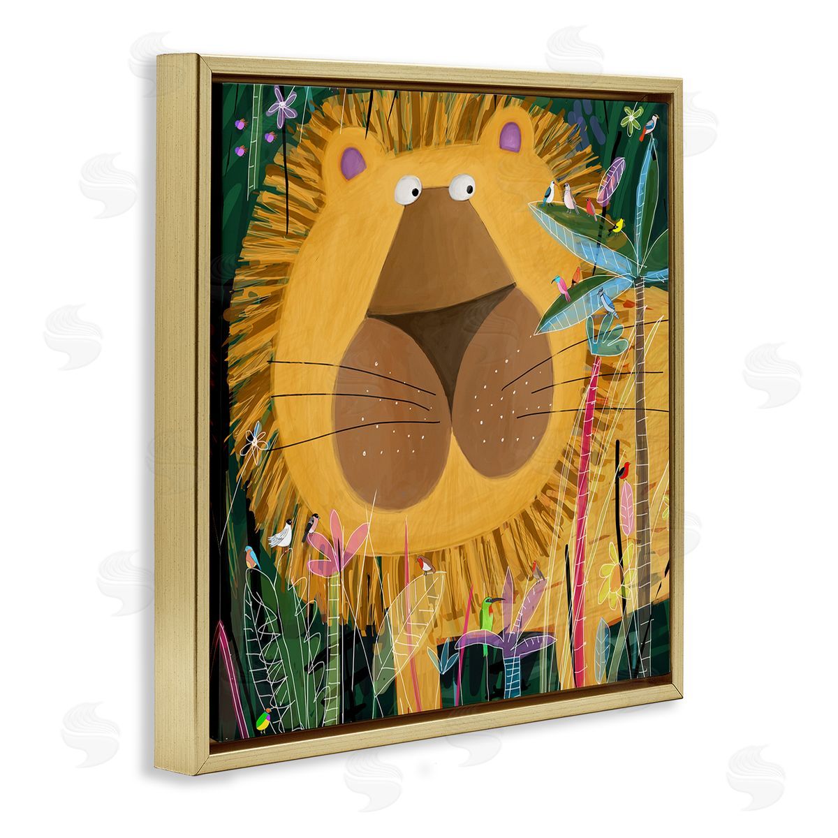 Carla Daly Tiger in Tropical Jungle Kids' Safari Animal Gold Floating Frame Canvas Wall Art Print