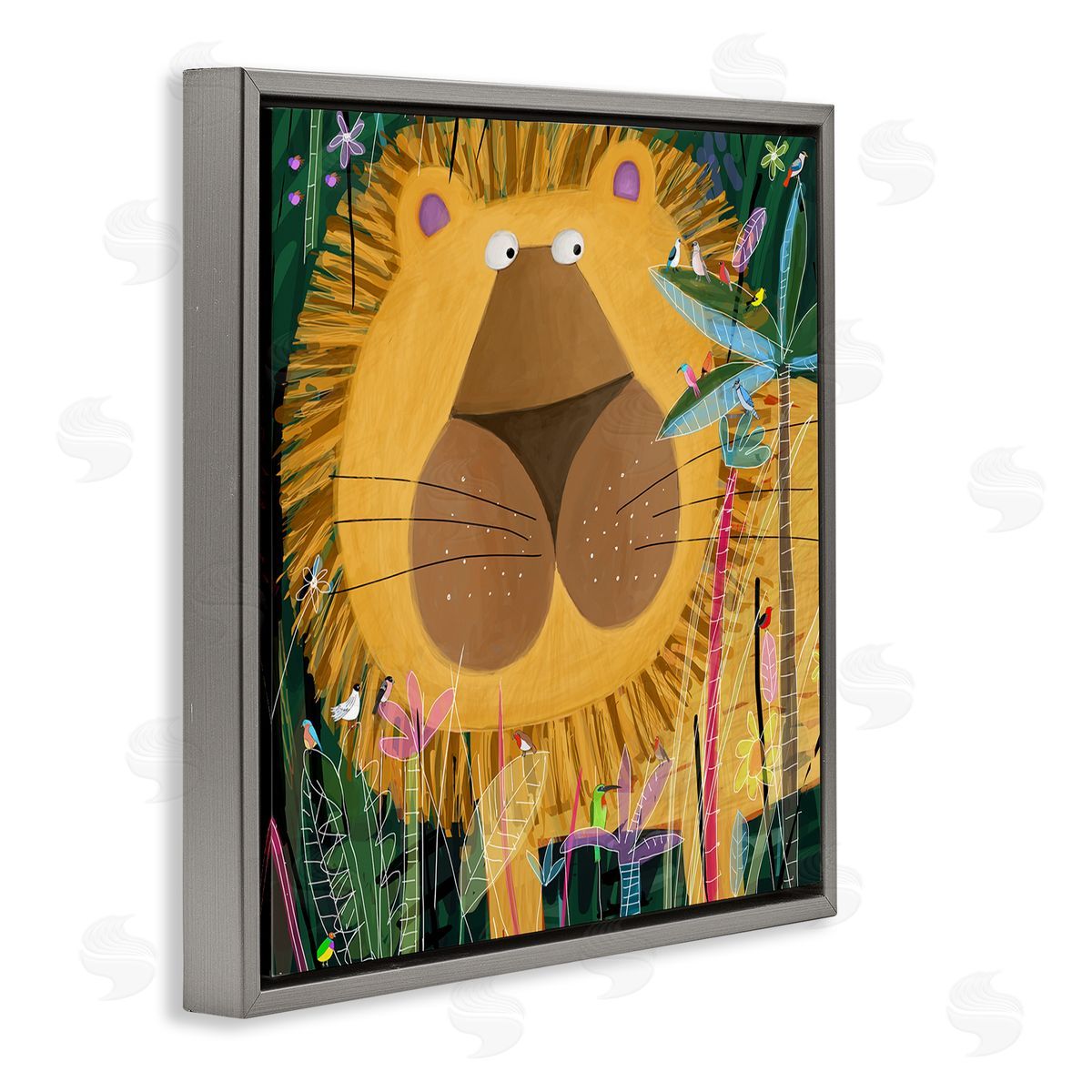 Carla Daly Tiger in Tropical Jungle Kids' Safari Animal Gray Floating Frame Canvas Wall Art Print