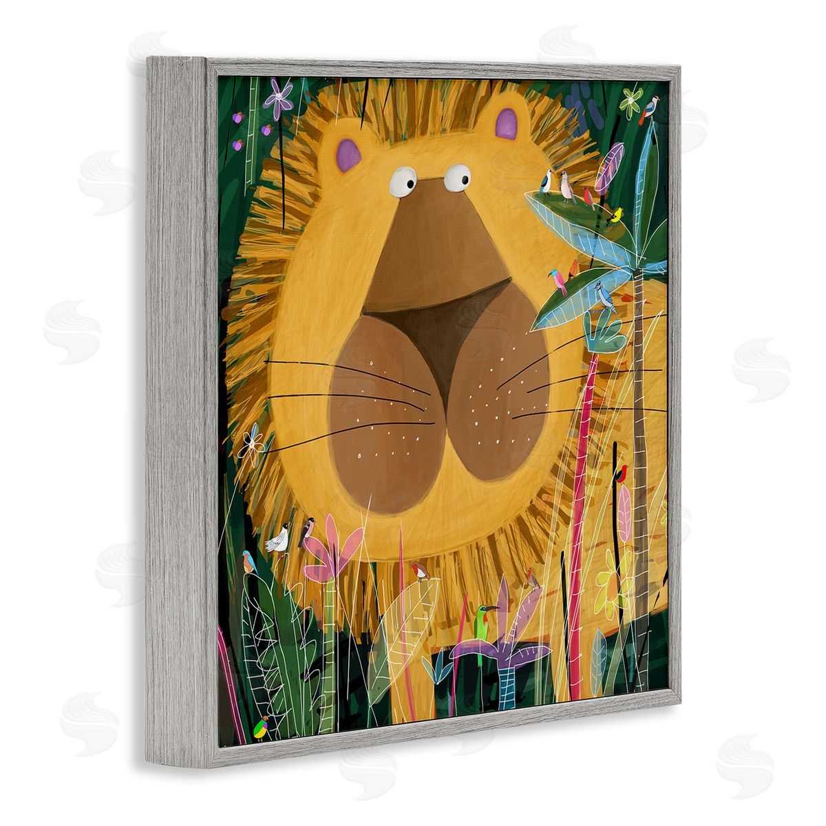 Carla Daly Tiger in Tropical Jungle Kids' Safari Animal Gray Framed Glicee Wall Art Print