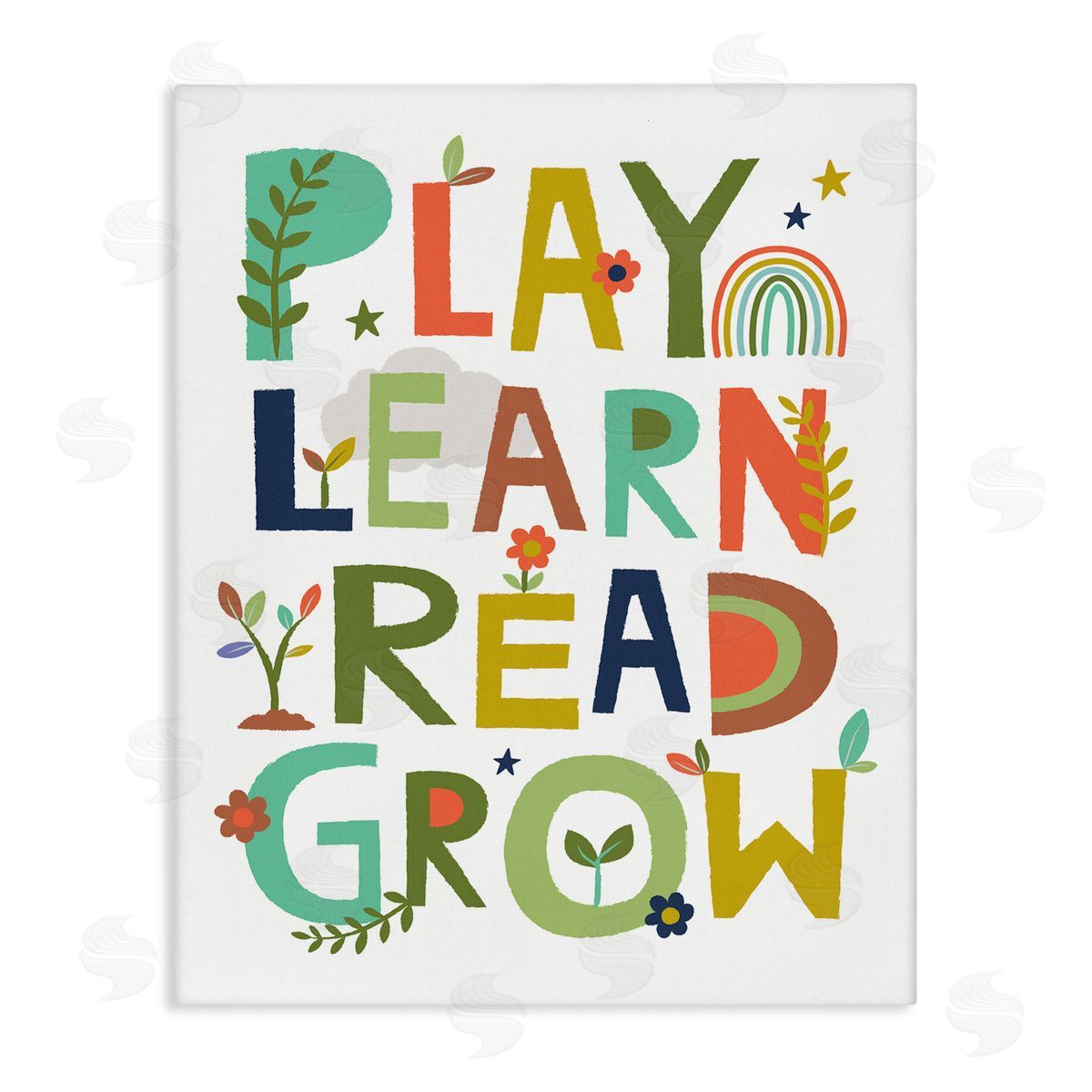 Play Learn Read Grow Typography Canvas Wall Art, Home Decor by Lisa Perry Whitebutton