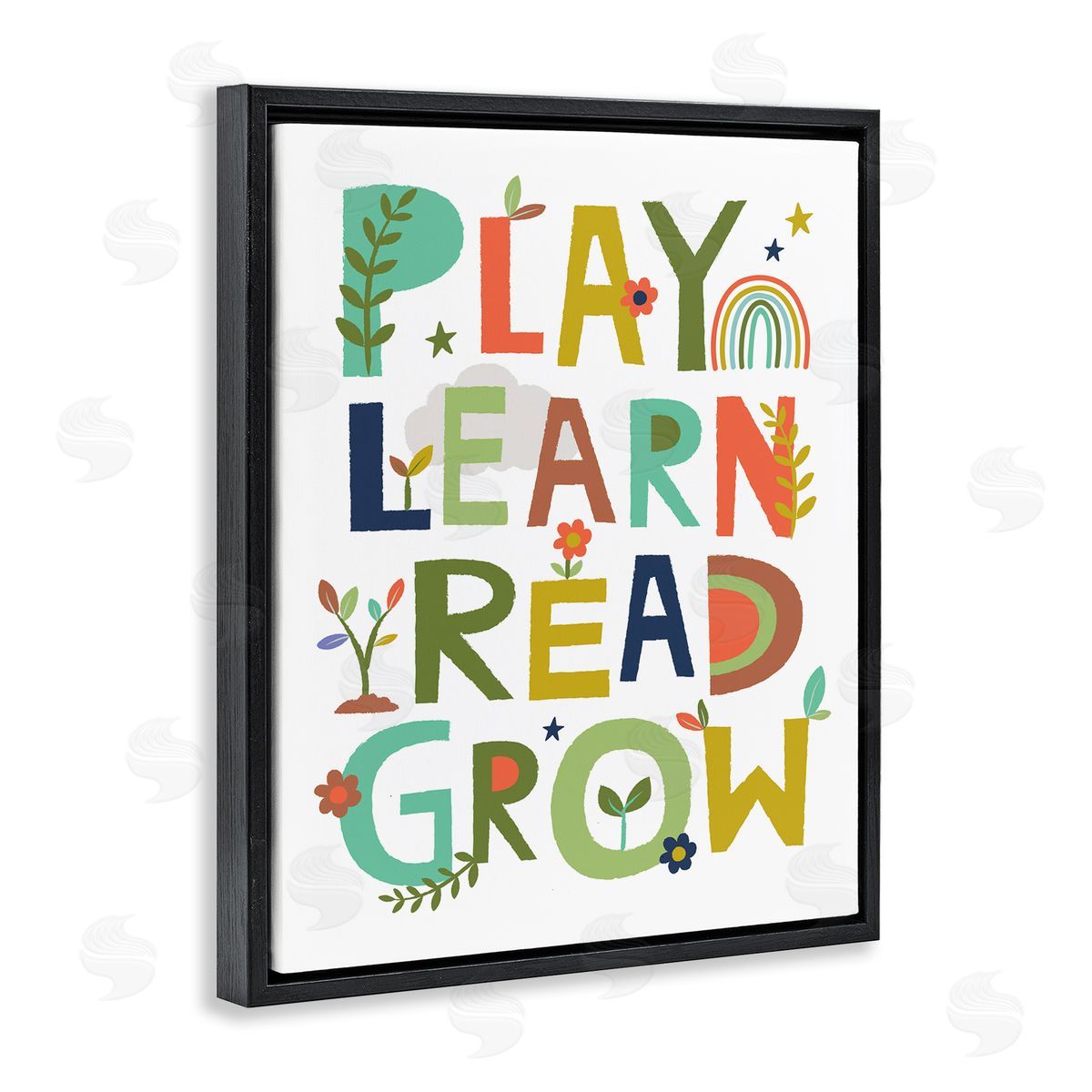 Play Learn Read Grow Typography Black Floating Frame Canvas Wall Art, Home Decor by Lisa Perry Whitebutton