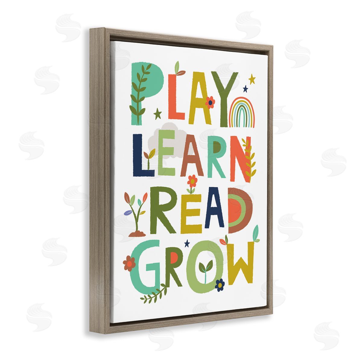 Play Learn Read Grow Typography Brown Floating Frame Canvas Wall Art, Home Decor by Lisa Perry Whitebutton