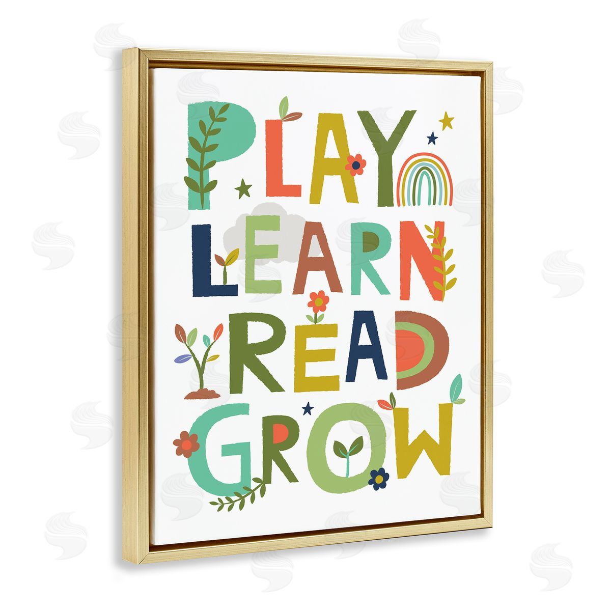 Play Learn Read Grow Typography Gold Floating Frame Canvas Wall Art, Home Decor by Lisa Perry Whitebutton