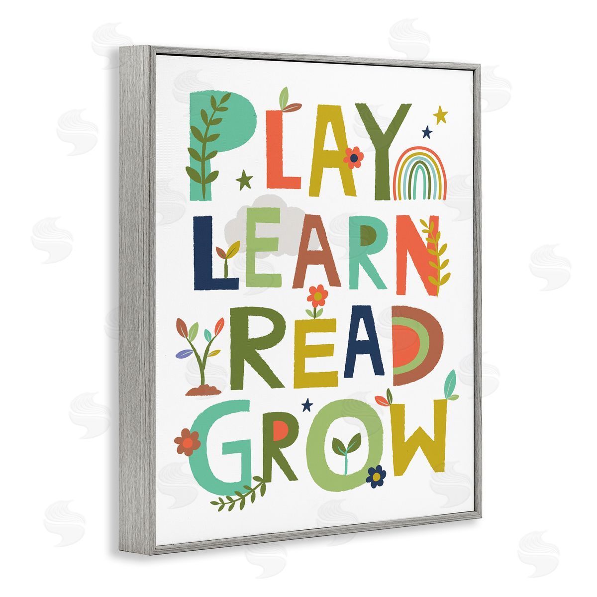 Play Learn Read Grow Typography Grey Frame Print Wall Art, Home Decor by Lisa Perry Whitebutton