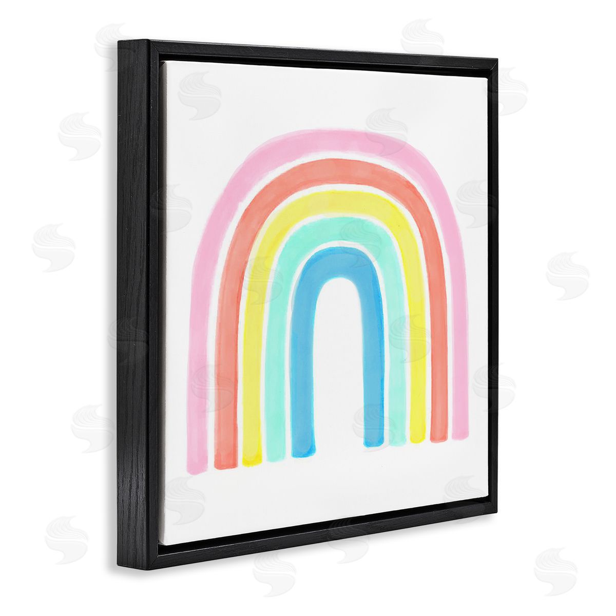 Reesa Qualia Traditional Pastel Arch Rainbow Children's Striped Pattern Black Floating Frame Canvas Wall Art Print