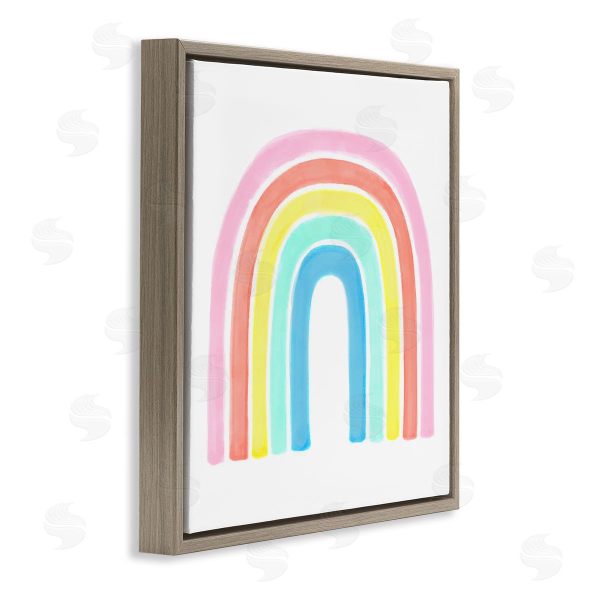 Reesa Qualia Traditional Pastel Arch Rainbow Children's Striped Pattern Brown Floating Frame Canvas Wall Art Print